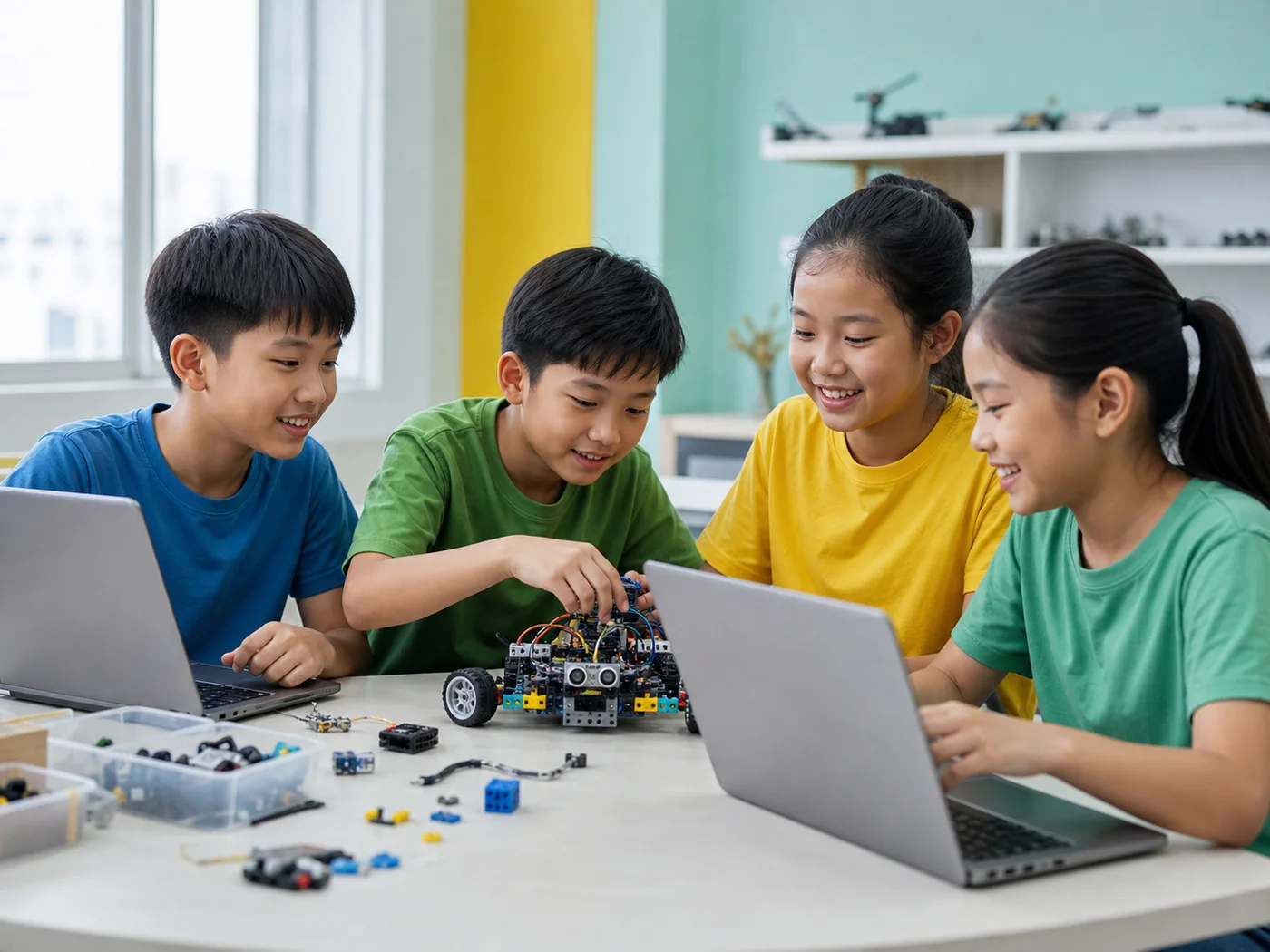 Học sinh cùng lắp ráp robot trong lớp học Sao Việt