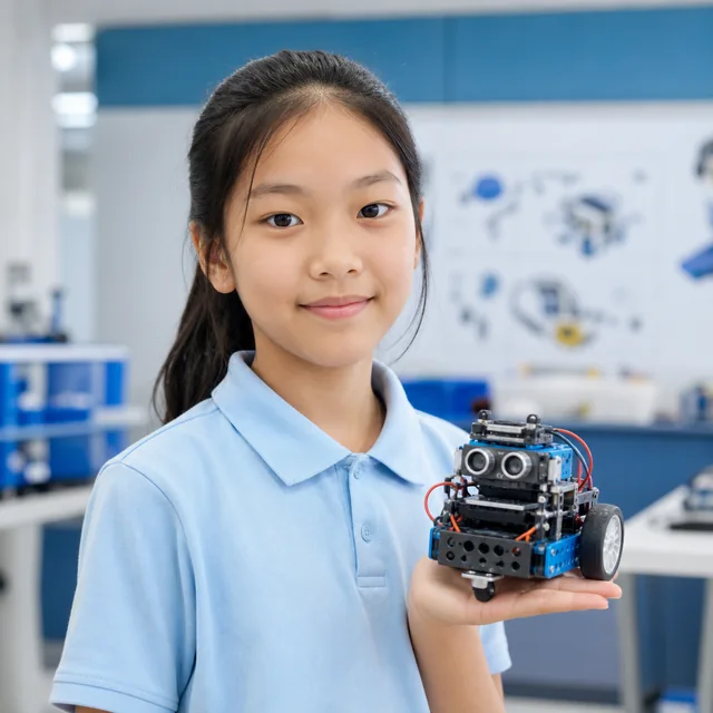 Học sinh giới thiệu sản phẩm Robotics trong lớp học minh họa