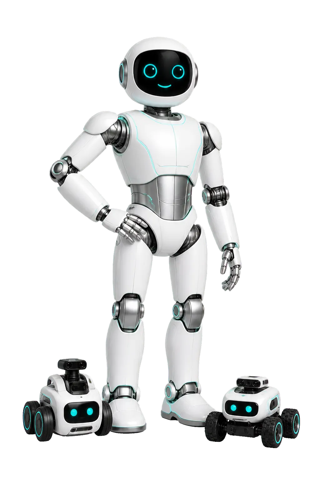 Robot hình người thân thiện cùng hai robot giáo dục nhỏ